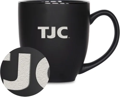 Miniatura 461 de Rico Industries - Taza de cerámica mate negra con grabado láser estándar de 15oz para NCAA (escuelas T & U) - Para bebidas calientes o frías