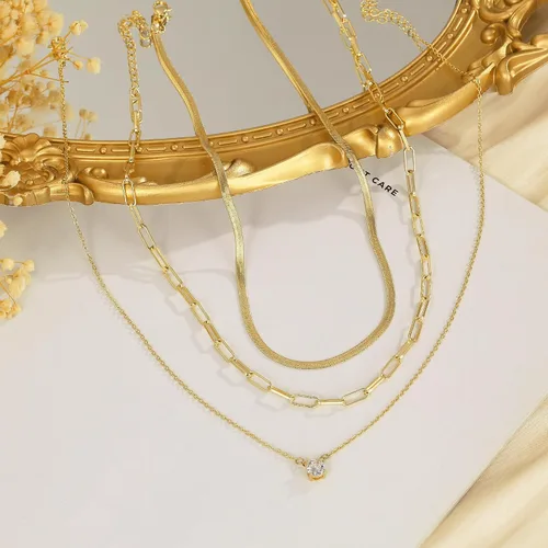 Miniatura 7 de Gargantilla para mujer, delicada cadena de serpiente gruesa chapada en oro de 14 quilates, collar de oro en capas, joyería de oro simple y moderna