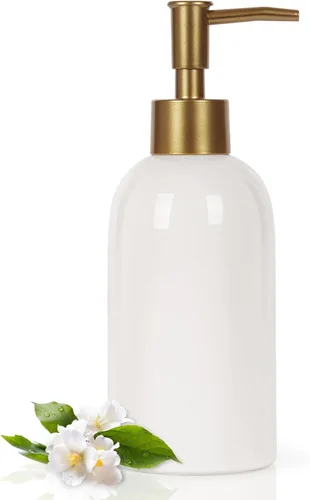 Miniatura 13 de Natheeph Dispensador de jabón de cerámica de 14 onzas, dispensador de jabón de cerámica, puede llenar líquido para baño/cocina (2 unidades, negro)
