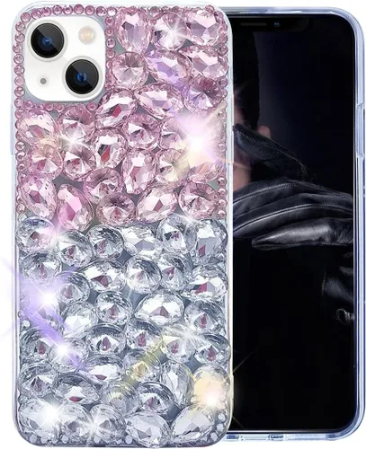 Miniatura 14 de Funda de lujo con pedrería para iPhone 15, funda de teléfono con purpurina 3D brillante y diamantes, color negro