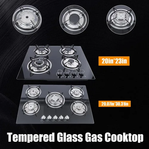 Miniatura 7 de Estufa de gas de 23 pulgadas, 4 quemadores incorporada, estufa de gas de doble combustible GLP/NG, encimera con vidrio templado negro, fácil