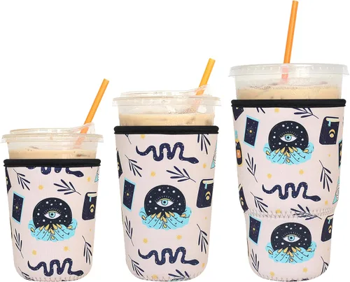 Miniatura 13 de Paquete de 3 fundas reutilizables para café helado - Xumbtvs funda aislante para bebidas frías, soporte de taza de café de neopreno (negro)