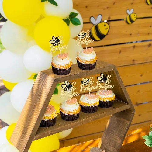 Miniatura 5 de 24 piezas de adornos para cupcakes de abejorro con purpurina Oh Babee Oh Baby para cupcakes, decoraciones para baby shower con tema de abejas