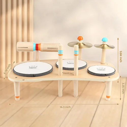 Miniatura 7 de Juego de batería para niños pequeños de 3 años en adelante, instrumentos musicales Montessori 8 en 1, juguetes musicales de madera para bebé