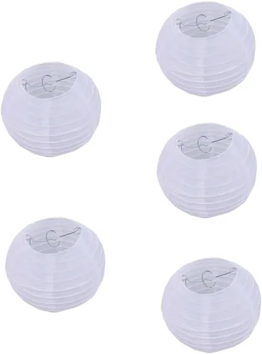 5 linternas de papel blanco decorativas redondas colgantes para decoración de bodas, cumpleaños, festivales, decoración del hogar (6 pulgadas)