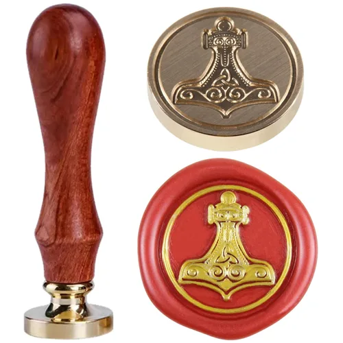 Sello de cera, martillo de Thor, cabezas de sello de cera para boda, cabeza de latón extraíble, mango de madera, nudo celta, sello de cera para
