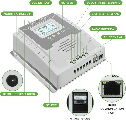 Miniatura 4 de controlador de carga MPPT 40 amperios 12V/24V Auto, regulador de carga de panel solar 40A con pantalla LCD retroiluminada máxima 100V para batería