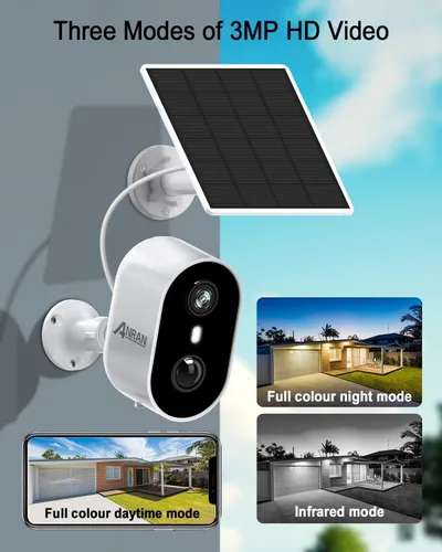 Miniatura 7 de ANRAN Cámaras de seguridad solares inalámbricas para exteriores para seguridad del hogar, 3MP 2K color visión nocturna WiFi cámara de vigilancia