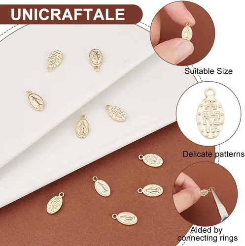 Miniatura 5 de UNICRAFTALE Colgantes ovalados con dijes de Virgen María 304 de acero inoxidable milagroso de 0.031 in para hacer joyas, manualidades, Acero