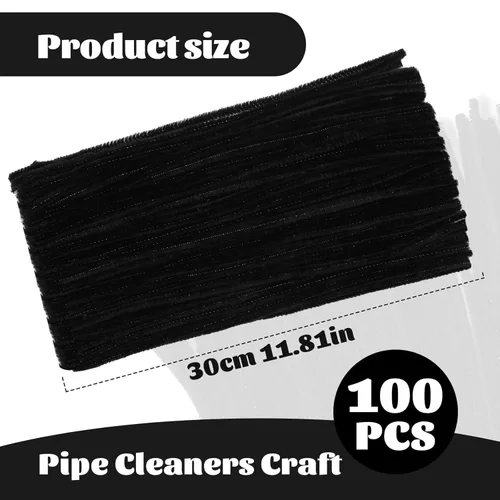 Miniatura 2 de Giwrmu 100 Piezas de Limpiapipas con Tallo de Chenilla, Limpiapipas Negros para el Cabello, Palos Peludos para Suministros de Manualidades, negro