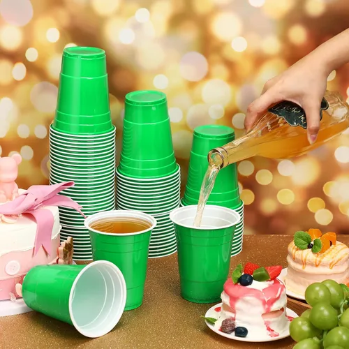Miniatura 7 de Lounsweer 100 vasos desechables de graduación de 16 onzas para fiesta, vasos de plástico resistentes para agua potable, para cumpleaños, baby Verde