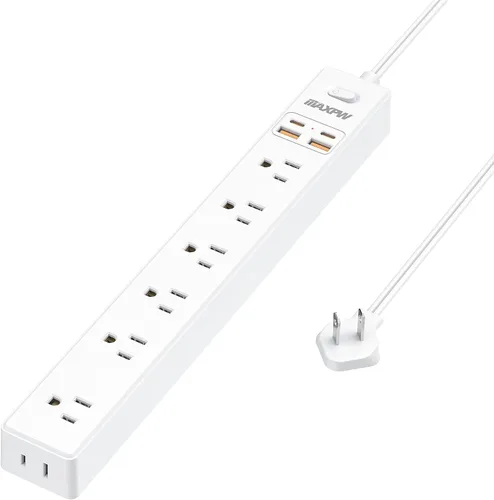 Miniatura 13 de Regleta protectora contra sobretensiones de 10 pies, 7 tomacorrientes, 4 puertos USB (2 USB C), cable de extensión plano ultrafino y enchufe plano