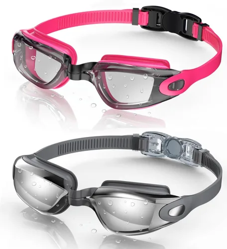 Miniatura 27 de Aegend - Gafas de natación, paquete de 2 gafas de natación sin filtraciones, para adultos, hombres, mujeres y jóvenes Negro claro y rosa rojo claro
