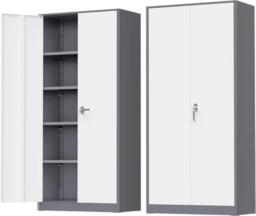Miniatura 9 de Greenvelly Armario de metal para garaje, armario de almacenamiento de metal con bloqueo de 36 pulgadas de alto con 2 puertas y estantes ajustables