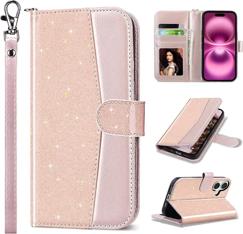 Miniatura 43 de ULAK Compatible con iPhone 15 Estuche tipo cartera para mujer, funda tipo billetera de piel PU premium con tarjetero, función de caballete, estuche