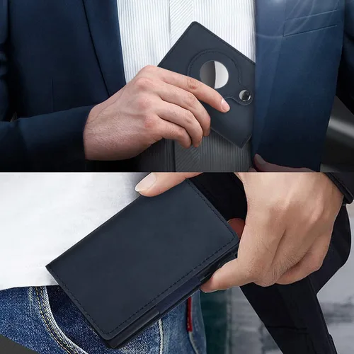 Miniatura 5 de Cartera delgada para Air Tag Cartera de cuero genuino RFID para tarjetas de crédito y dinero, mini cartera de aluminio desplegable automática