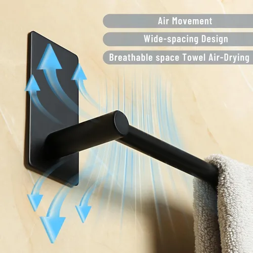 Miniatura 4 de Alise Toalleros para baño, barra para toallas adhesiva de acero inoxidable SUS 304 de 12 pulgadas sin taladro, toallero negro mate de fuerte