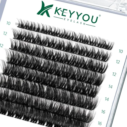 Miniatura 62 de KEYYOU Racimos de pestañas, 96 piezas de extensiones de pestañas DIY, rizado D de 16 mm, negro, realista, no irritante, fácil de colocar en casa