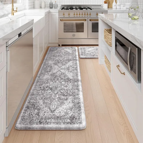Miniatura 38 de KIMODE Alfombra de Cocina Antifatiga 2 Piezas, Alfombras de Cocina Antideslizantes e Impermeables, Alfombra de Cocina de Estilo Rústico en Gris