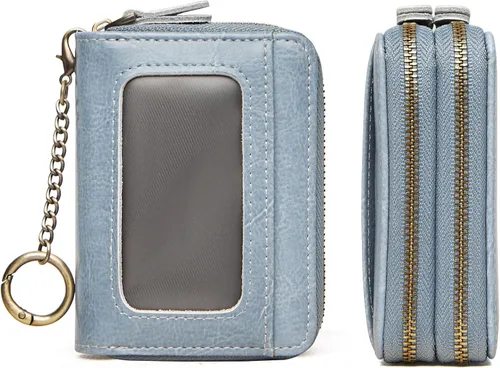 Miniatura 8 de TFKGS Tarjetero de crédito para mujer, cartera RFID de cuero para mujer con bloqueo de cremallera, llavero para tarjetas de acordeón, regalos