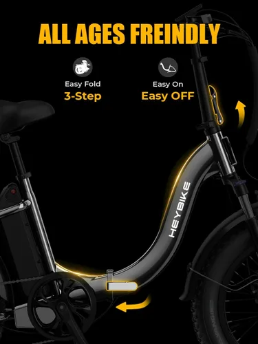 Miniatura 6 de Heybike Ranger 2.0 Foldable Electric Bike for Adults, 20"*4 Fat Tire Ebike with 1400W Peak Motor, 28 MPH Max Speed, 600Wh Removable Battery, Up to