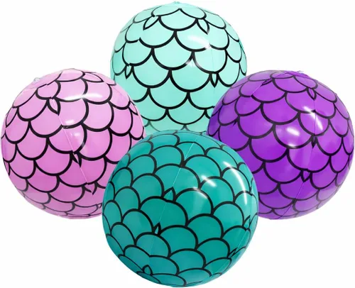 Bolas de playa de sirena (paquete de 4) recuerdos de fiesta de sirena, decoraciones de fiesta de sirena para niñas, suministros de fiesta de