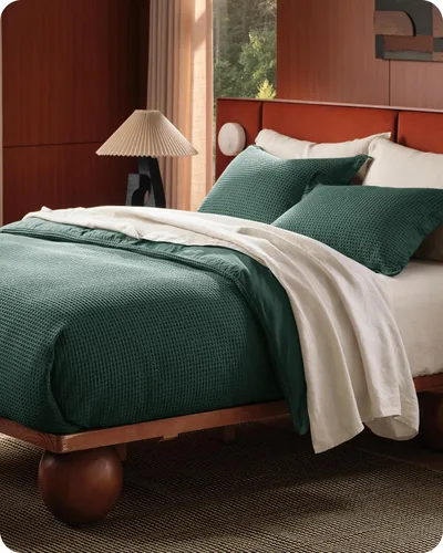 Miniatura 2 de Bedsure - Funda de edredón de algodón tamaño King - 100% algodón de tejido gofre color verde bosque, juego de ropa de cama GentleSoft™ transpirable