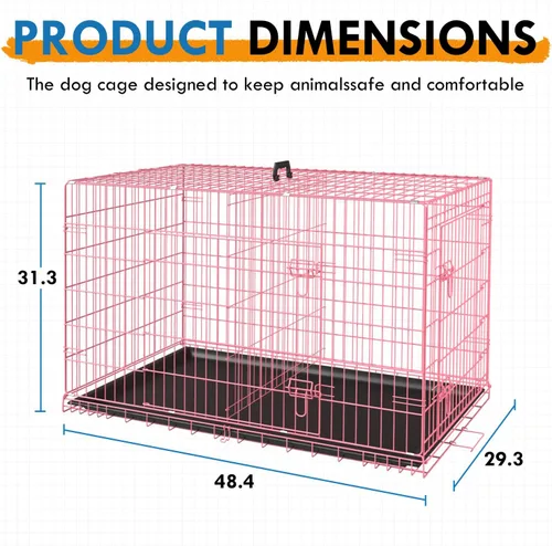 Miniatura 26 de PayLessHere - Jaula grande para perros y perrera para perros medianos y grandes, de metal, con doble puerta, plegable, para viajes, interior y Azul