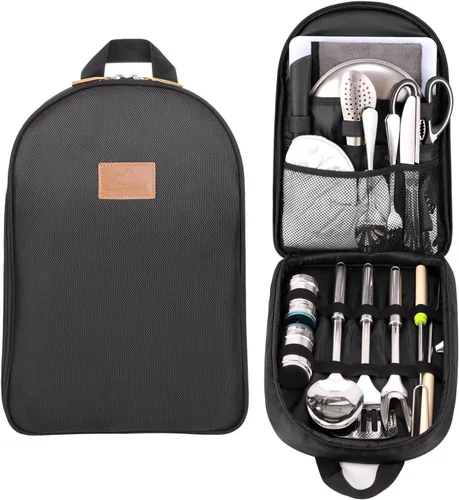Miniatura 7 de Juego de utensilios de cocina portátil para acampar de 27 piezas, kit de utensilios de cocina de acero inoxidable para cocinar y asar al aire libre