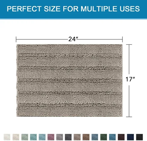 Miniatura 363 de H.VERSAILTEX Tapetes de baño antideslizantes para baño, alfombras de baño extragruesas de felpilla a rayas, tapetes de baño de 47" x 17", alfombras