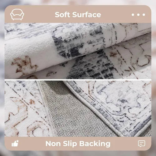 Miniatura 103 de Syalife 4x6 Alfombra Lavable para Área, Ultra Suave Antideslizante, Pila Baja, Alfombra Vintage Resistente a Manchas para Sala de Estar, Alfombra