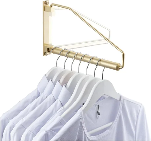 Miniatura 7 de NEWRAIN Soporte Plegable para Ropa Montado en Pared, Gancho de Latón Sólido con Brazo Basculante, Sistema de Colgar Ropa para Armario, Organizador
