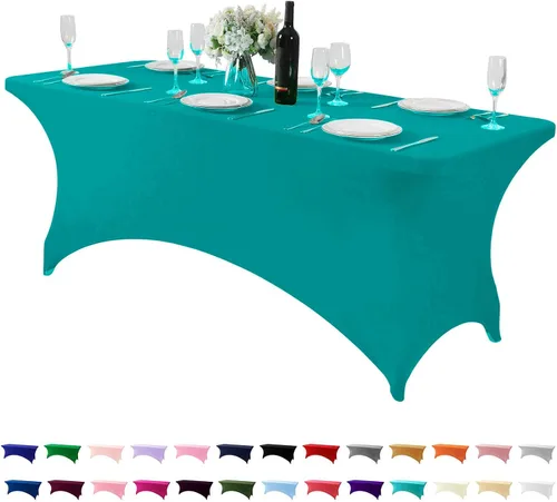 Miniatura 59 de Mantel de elastano para mesas de 4, 6 u 8 pies, mantel elástico universal ajustable para fiestas, banquetes, bodas y eventos - Verde manzana