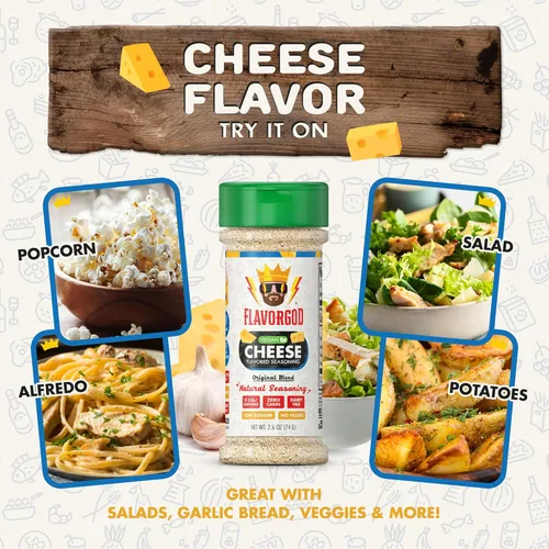 Miniatura 4 de Mezcla de Condimentos con Sabor a Queso de FlavorGod - Mezcla de Especias Premium Totalmente Natural y Saludable para Pollo, Verduras, Ensalada