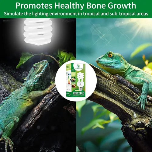 Miniatura 6 de UVB Luz de Reptil 5.0, Bombilla UVA UVB de 13W Tropical y Sub-Tropical para Reptiles, Lámpara Fluorescente Compacta Tropical para Terrario, Bombilla