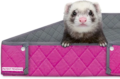 Funda Lavable para Jaula Paw Inspired Critter Box, Ropa de Cama Reversible de Forro Polar con Bordes Elevados para Hurones, Conejos, Ratas, Gris/Rosa
