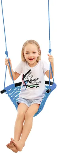 Miniatura 7 de Columpio tejido a mano para niños, columpio para niños con cuerdas ajustables, juego de columpio seguro para niños, para interiores, exteriores