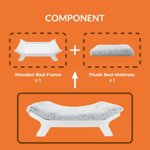 Miniatura 6 de Muihood Marco de cama elevado de madera para perro y colchón de espuma para jaula de huevos, lujoso adecuado para mascotas de hasta 45 libras