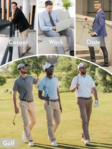 Miniatura 6 de LETAOTAO Pantalones de golf altos para hombre, pantalones de vestir de trabajo de 32/34 pulgadas, 36/38 pulgadas, elásticos, ligeros, de ajuste