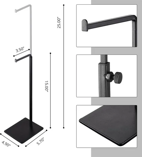 Miniatura 3 de Soporte para bolsa de gancho colgante - Juego de 2 soportes de exhibición de bolso negro de altura ajustable