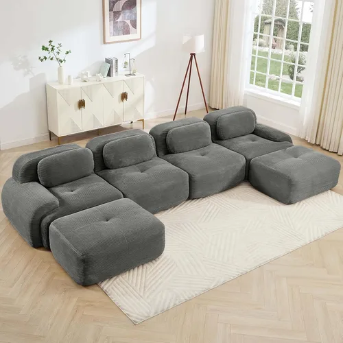 Miniatura 48 de Juego de sofás seccionales sin hueso de 117 pulgadas para sala de estar, modular en forma de L y sofá de 3 plazas con asiento profundo, almohadas
