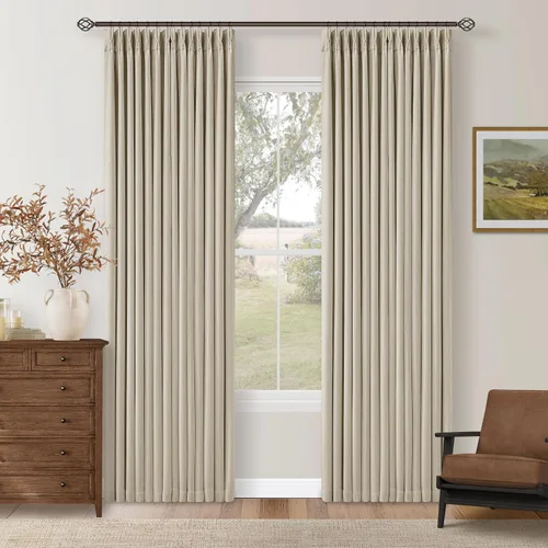 Miniatura 90 de Juego de 2 paneles de cortinas plisadas negras de 80 pulgadas para sala de estar, cortinas plisadas de lino con forro de 80 pulgadas de largo, 100%