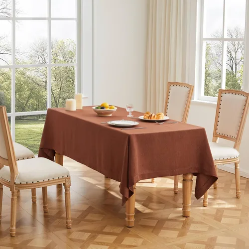 Miniatura 14 de ZeeMart Mantel Básico de Lino Texturizado, 52 x 70 Pulgadas Natural, Mantel Rectangualr de Estilo Granja Beige, Manteles de Lino Resistente a