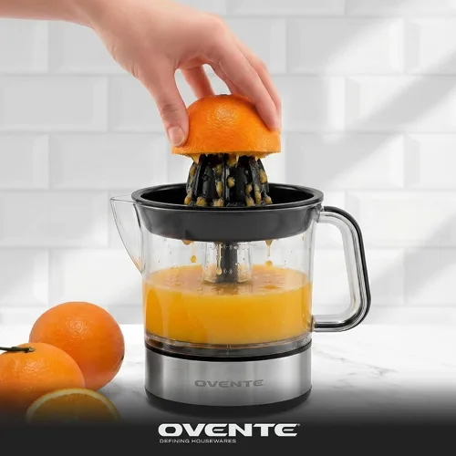 Miniatura 9 de OVENTE Exprimidor eléctrico de cítricos con 2 conos para frutas grandes y pequeñas, activada por presión, control de pulpa y boquilla fácil