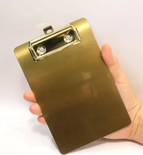 Miniatura 2 de Portapapeles magnéticos de acero inoxidable 4 x 6, portapapeles dorados pequeños tamaño A6, tablero de clip de metal con clip de perfil bajo