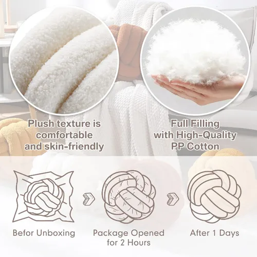 Miniatura 4 de Namalu 2 almohadas de nudo decorativas para el hogar, redondas, de felpa, con círculos anudados, suaves para habitación, sofá, hogar, cama, suelo