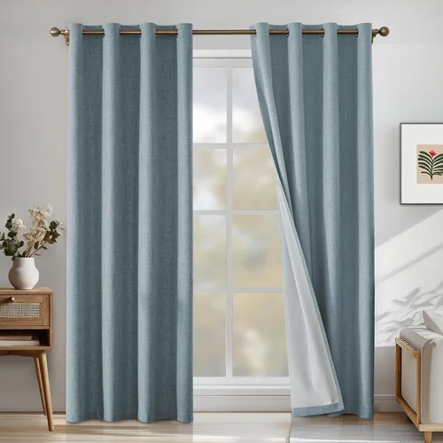 Miniatura 31 de Cortinas de lino 100% opacas para dormitorio, cortinas opacas de 45 pulgadas de largo, cortinas de oscurecimiento de habitación para sala de estar