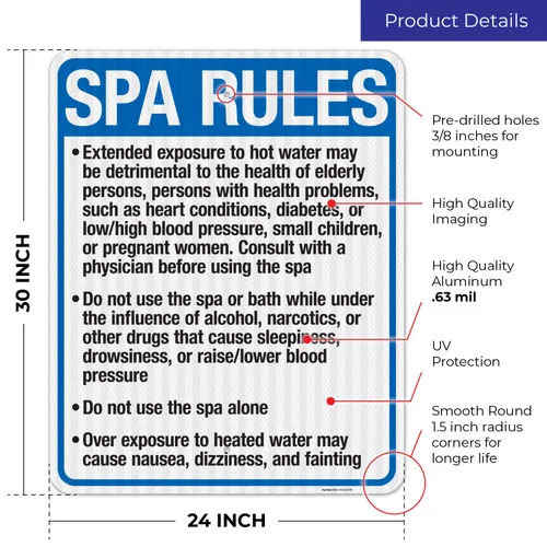 Miniatura 3 de New Mexico Spa Rules Sign, Complies with State of New Mexico Pool Safety Code, 24x30 Inches, 3M EGP Reflective .080 Aluminum, Fade Resistant, Made