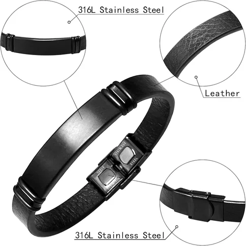 Miniatura 3 de Morse Code - Pulsera de cuero para hombre, con grabado de código secreto para novio, padre, esposo, para él, pulsera con mensaje oculto