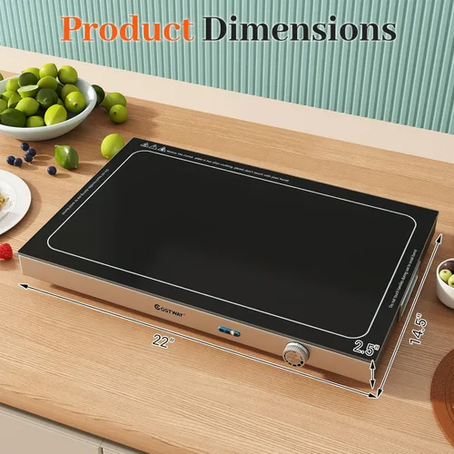 Miniatura 7 de COSTWAY Bandeja de calentamiento eléctrica con temperatura ajustable y asas integradas, calentador de alimentos con parte superior de vidrio